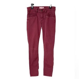 Rare Odd Molly burgundy ankle zip jeans w/cool details